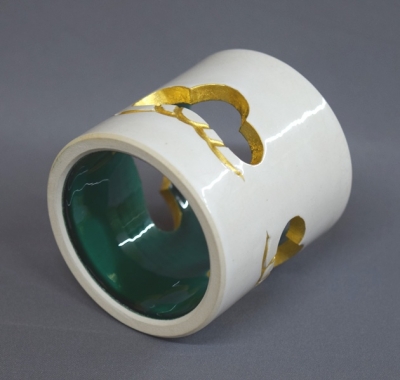 茶道具　中村翠嵐作　交趾釉　雪輪　蓋置　共箱　V　8194 茶道具 中村翠嵐作 交趾釉 雪輪 蓋置 共箱 V 8194