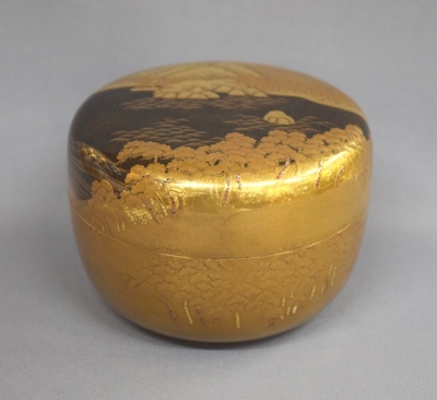 茶道具　金蒔絵　鈖溜　花文　平棗　時代箱付　F　3869 時代 雲金蒔絵 平棗 | 古美術ささき