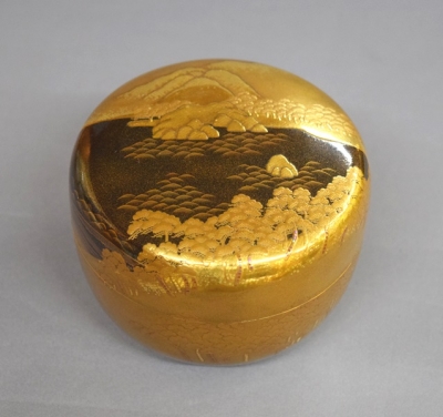 茶道具　金蒔絵　鈖溜　花文　平棗　時代箱付　F　3869 茶道具 金蒔絵 鈖溜 花文 平棗 時代箱付 F 3869
