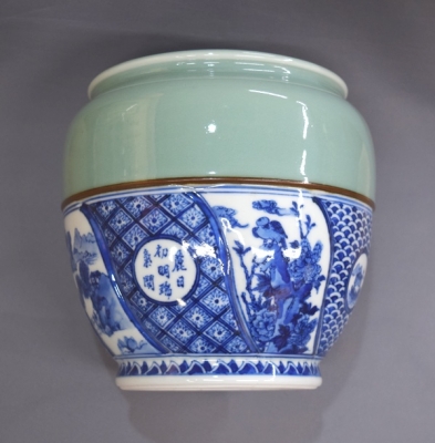真葛香山　水指　茶道具 真葛窯 二代 宮川香山(作) 水指 素肌色絵 葛の画 共箱 誂え塗蓋
