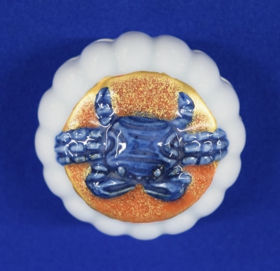 茶道具　南京染付　蟹文　香合　時代箱　M　R5180 茶道具 南京染付 蟹文 香合 時代箱 M R5180