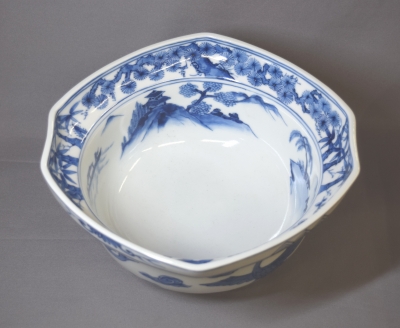 紫翠窯 西村徳泉 作 染付祥瑞写茶碗 共箱 茶道具 茶器/茶道具 水指（水差し）】 染付 祥瑞 腰捻 西村徳泉作（紫翠窯