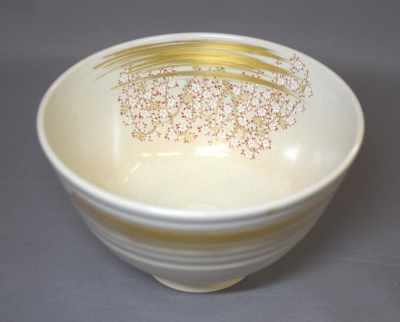 膳所焼 陽炎園 岩崎新定 色絵枝垂桜絵茶碗 久田尋牛斎 | 茶道具