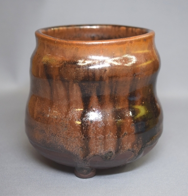巨匠 鈴木青々 虎山窯 鉄赤釉 壺 共箱/共布 花入 大正
