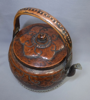 福ちゃん 銅製 茶道具 浮彫り草花模様 菊唐草 水次薬缶（やかん