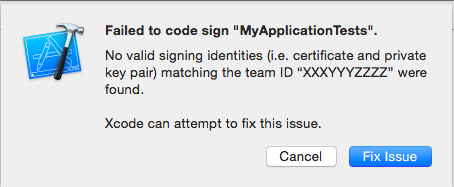 Failed to code sign Tests