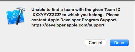 Unable ro find a team with the given Team ID