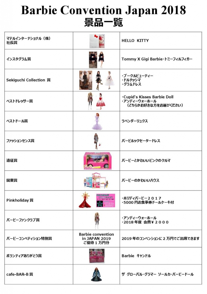 Barbie convention in JAPAN 2018 景品一覧 | Barbie Fan Club in JAPAN