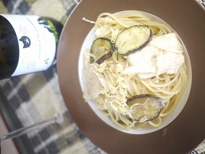鶏と茄子の冷製パスタ