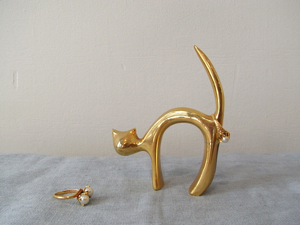 brass modern cat ring holder vintage italy