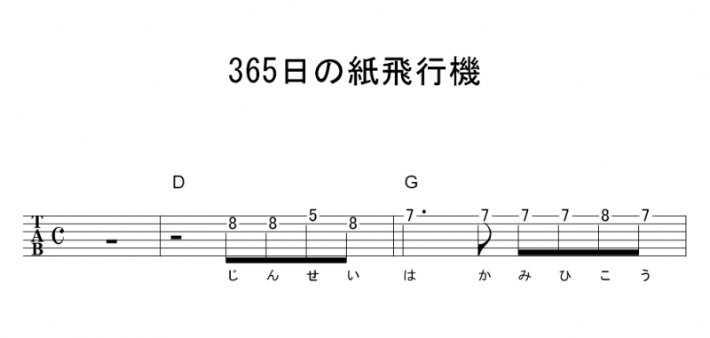 365日の紙飛行機 ｻﾋﾞ Akb48 ギターtab譜 ﾒﾛﾃﾞｨ ｺｰﾄﾞ ギターワサビトscore
