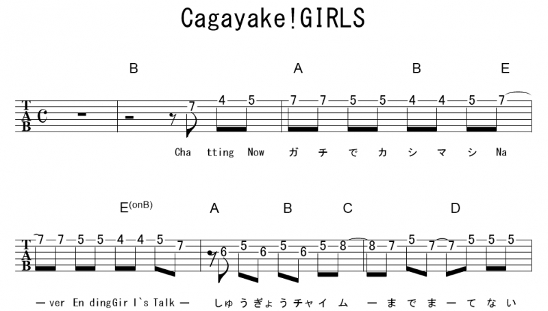 Cagayake Girls 放課後ティータイム けいおん ギターtab譜 ﾒﾛﾃﾞｨ ｺｰﾄﾞ ギターワサビトscore