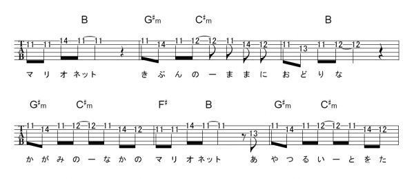 Marionette ｻﾋﾞ Boowy ギターtab譜 ﾒﾛﾃﾞｨ ｺｰﾄﾞ ギターワサビトscore