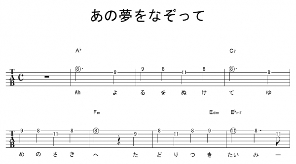 あの夢をなぞって ｻﾋﾞ Yoasobi ギターtab譜 ﾒﾛﾃﾞｨ ｺｰﾄﾞ ギターワサビトscore