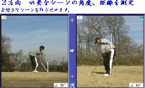 スウィングの軸の角度、距離などを測定します