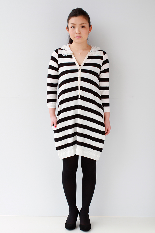 Muveil ミュベール レース衿 ボーダーワンピース Yamaroku New Arrival