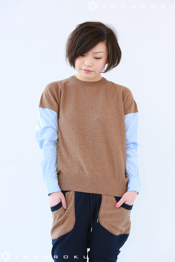 iliann loeb（イリアンローヴ） HIGH TWIST COTTON 袖切替ニット