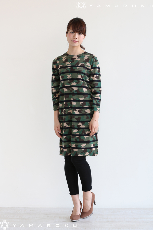 Muveil Work ミュベールワーク カモフラージュ ボーダーワンピース Yamaroku New Arrival