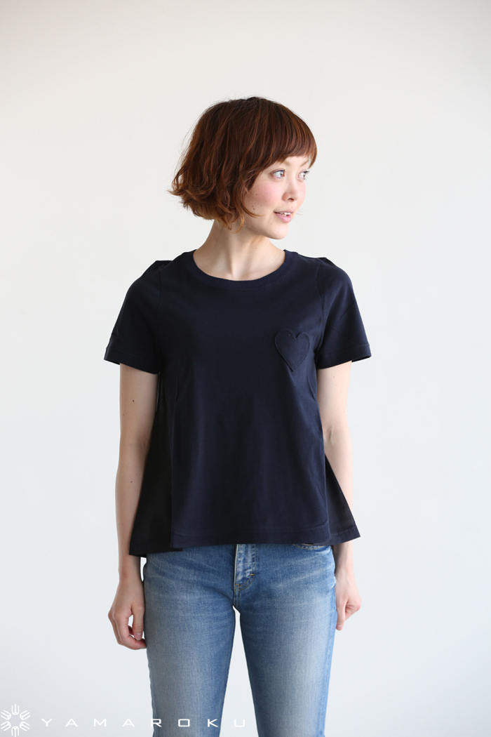 MUVEIL WORK(ミュベールワーク) ハートパッチ布帛ドッキングTシャツ 