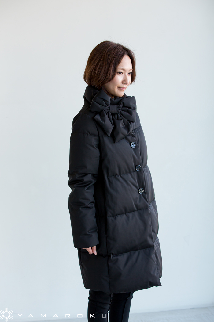 kate spade jewel button puffer coat ダウンコート 黒 バックリボン