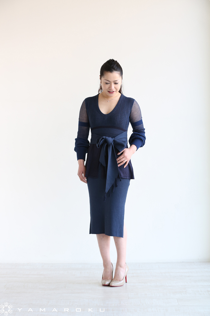 Mame Kurogouchi(マメ) Mixed Rib Knit Peplum Dress