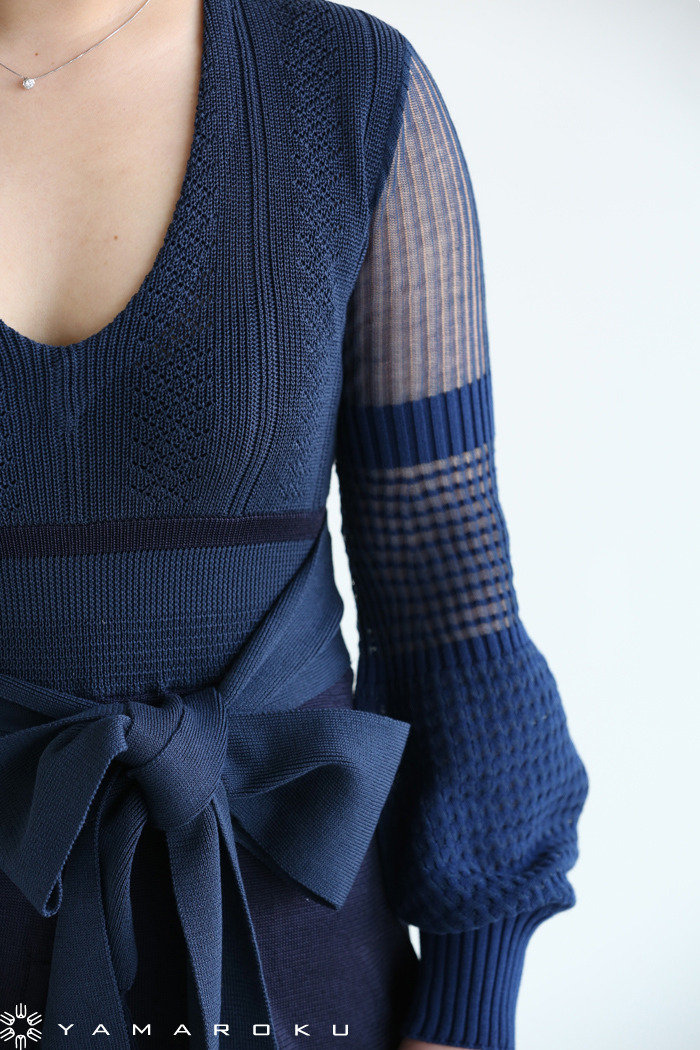 Mame Kurogouchi(マメ) Mixed Rib Knit Peplum Dress