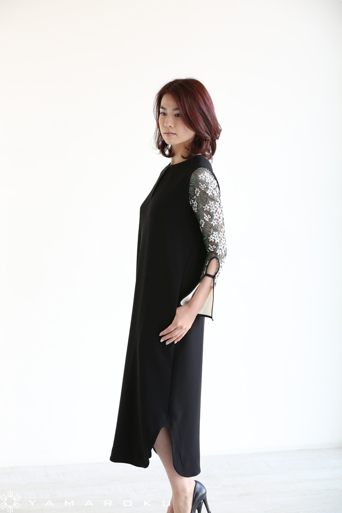Mame Kurogouchi(マメ) Tulle Embroidered Sleeve I-Line Dress 