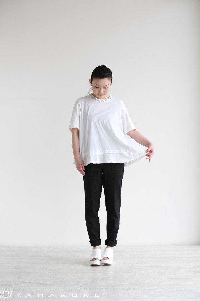 ミュベール　レース襟Tシャツ MUVEIL（ミュベール）レース付きドッキングTシャツ | YAMAROKU