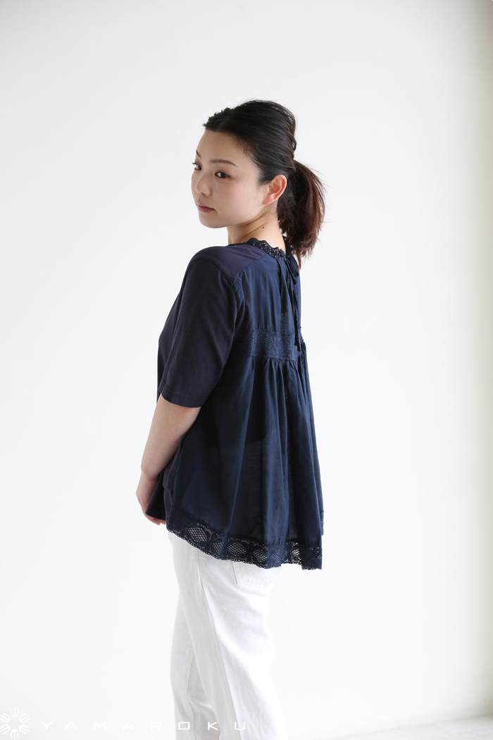 ミュベール　レース襟Tシャツ MUVEIL（ミュベール）レース付きドッキングTシャツ | YAMAROKU
