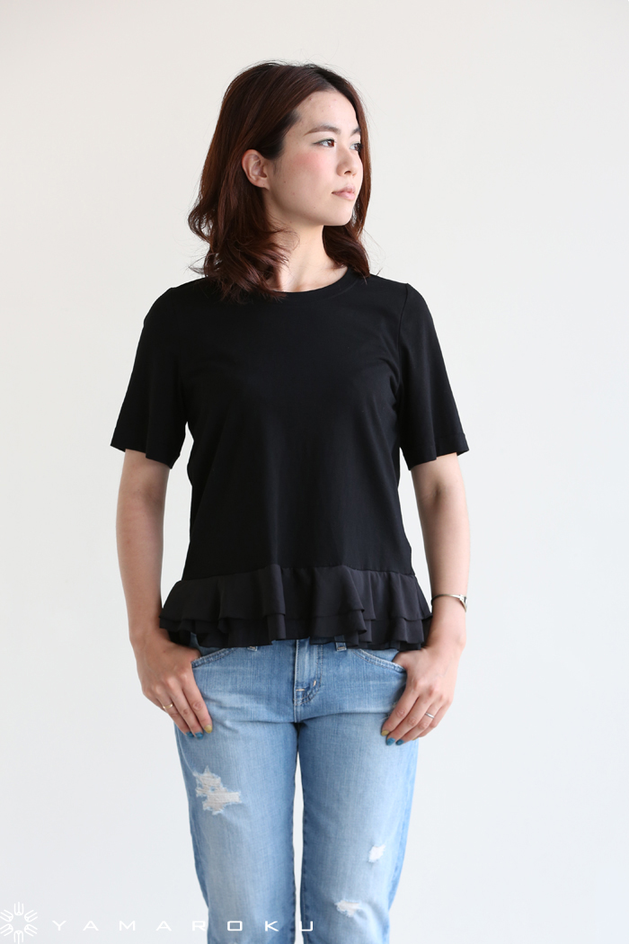 MUVEIL 16SS エステルローン ドッキングTシャツ 黒  ミュベール MUVEIL(ミュベール) エステルローンドッキングTシャツ！！ | YAMAROKU