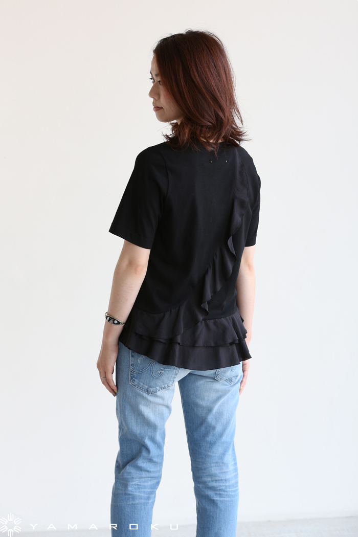 MUVEIL 16SS エステルローン ドッキングTシャツ 黒  ミュベール MUVEIL(ミュベール) エステルローンドッキングTシャツ！！ | YAMAROKU