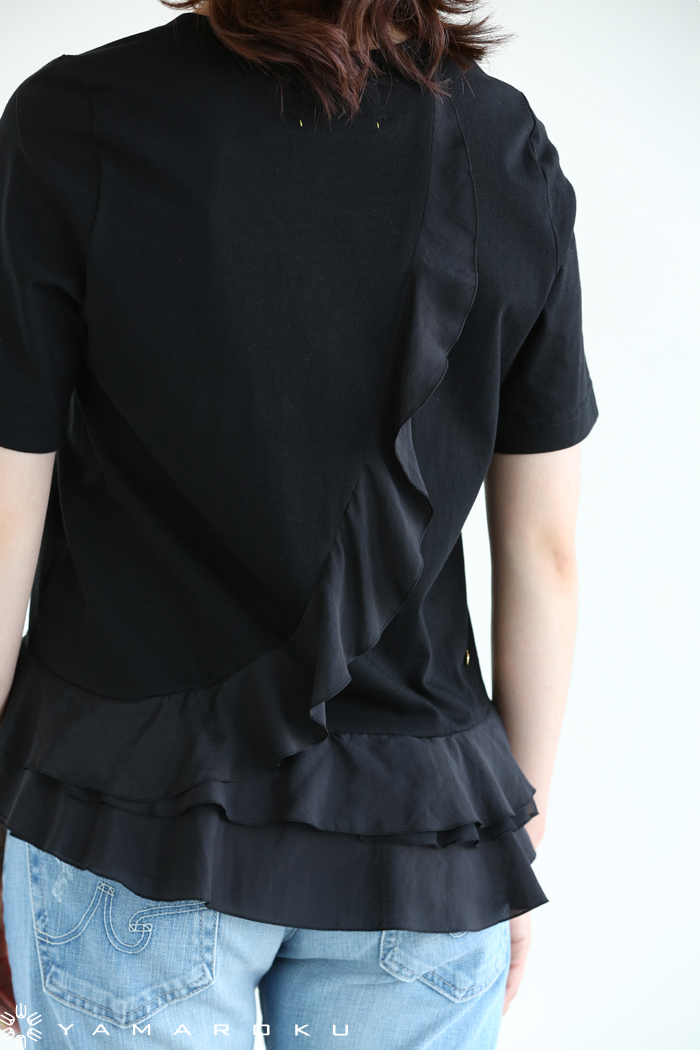 MUVEIL 16SS エステルローン ドッキングTシャツ 黒  ミュベール MUVEIL(ミュベール) エステルローンドッキングTシャツ！！ | YAMAROKU