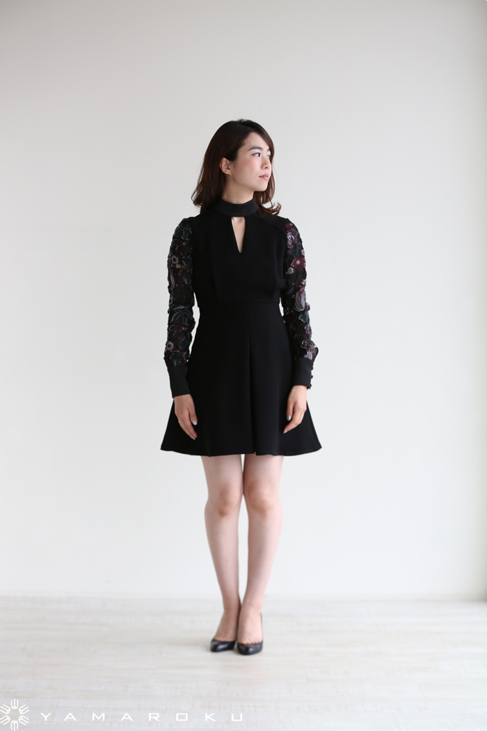 Mame Kurogouchi(マメ) Floral Cut Jacquard Sleeves A-Line Dress 袖