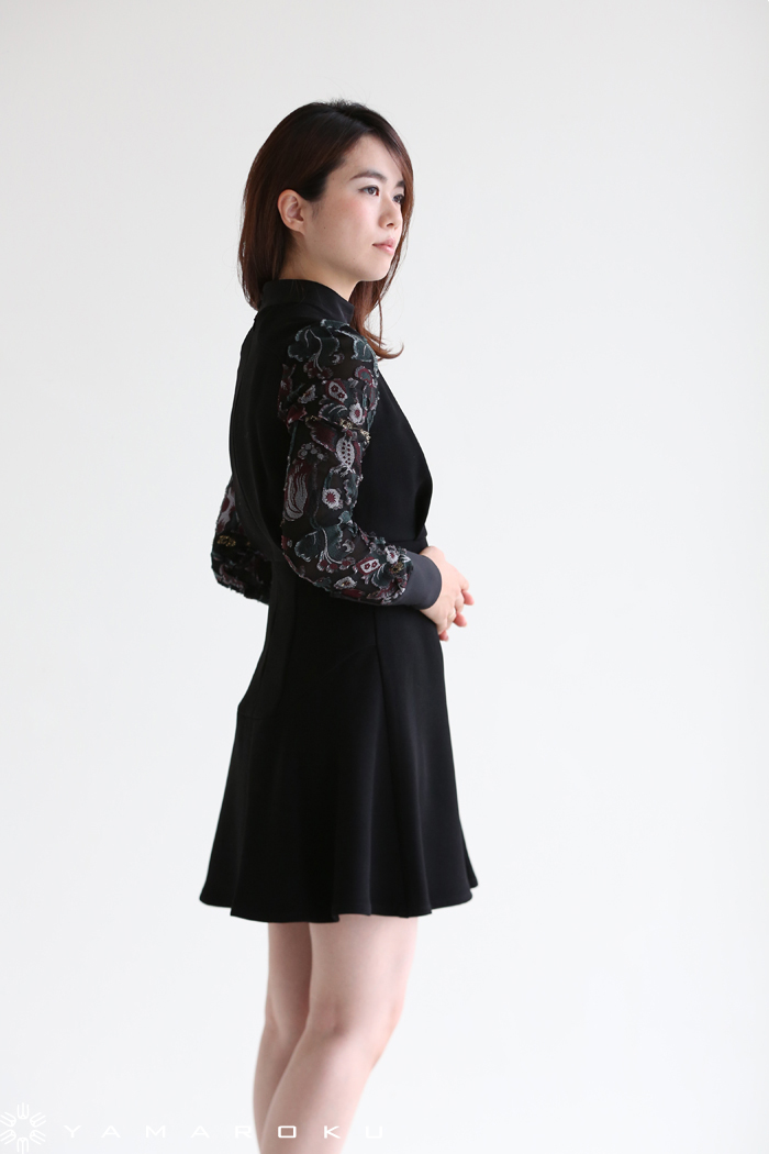 Mame Kurogouchi(マメ) Floral Cut Jacquard Sleeves A-Line Dress 袖