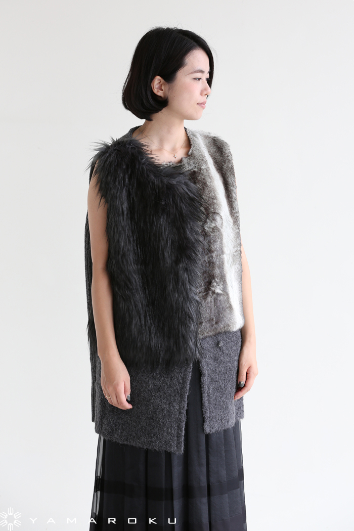 新品　ADAWAS アダワス ファージレ　ファーベスト　ニット　ブラック ADAWAS アダワス ADWS-401-40 ファージレ FUR GILET エコファーベスト