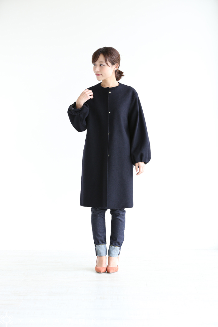 Kaon(カオン) Links Boiled Wool No Collar Coat ノーカラーコート