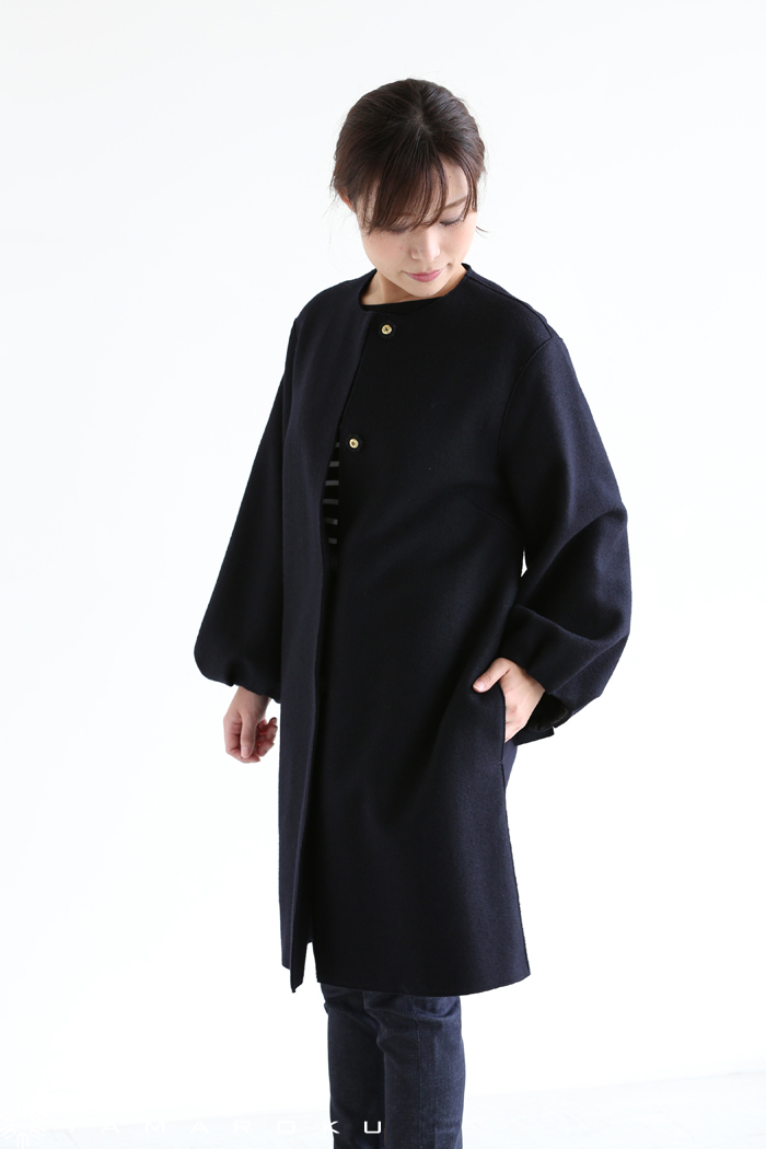 Kaon(カオン) Links Boiled Wool No Collar Coat ノーカラーコート