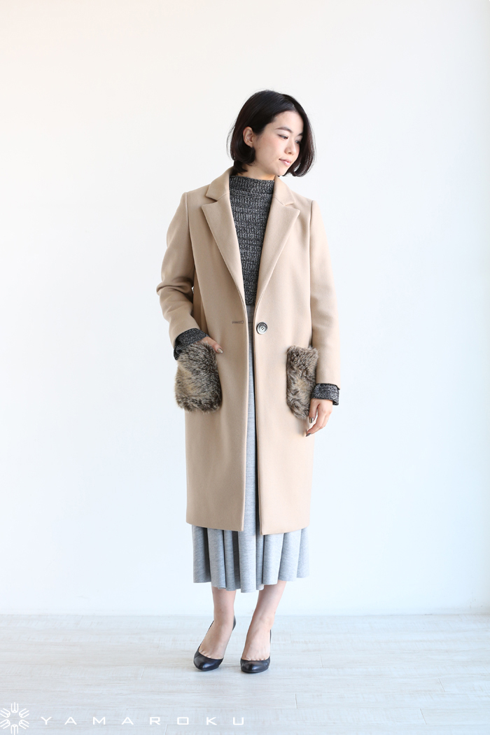 Kaon(カオン) Oriens Wool Chester Coat With Fur 後ろフリル ...