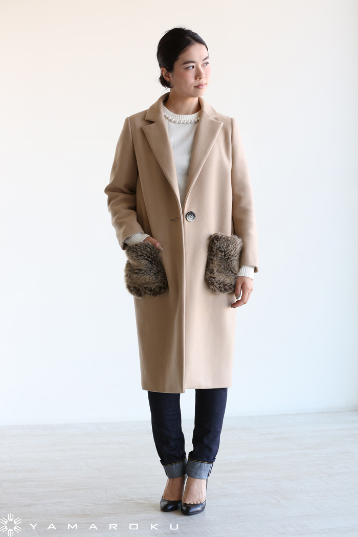 Kaon(カオン) Oriens Wool Chester Coat With Fur 後ろフリル