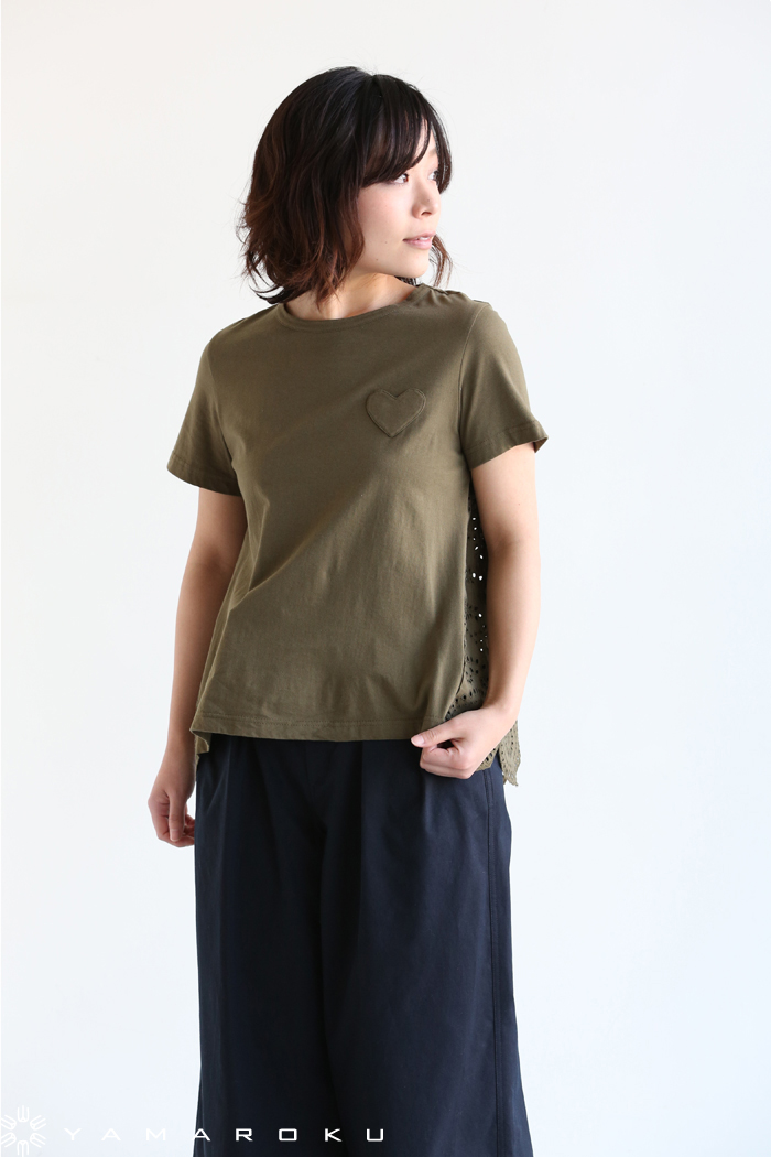 人気ランキング MUVEIL WORK(ミュベールワーク) インドシフリー刺繍入りハート Tシャツ(半袖/袖なし)