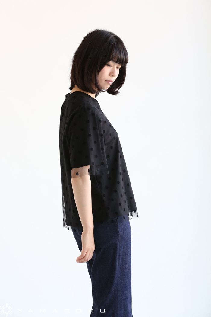 美品☆ MUVEIL WORK 17AW チュールレイヤードTブラウス ネイビー 定価18000円税 MUVEILWORK チュールレイヤード Tシャツ ブラウス