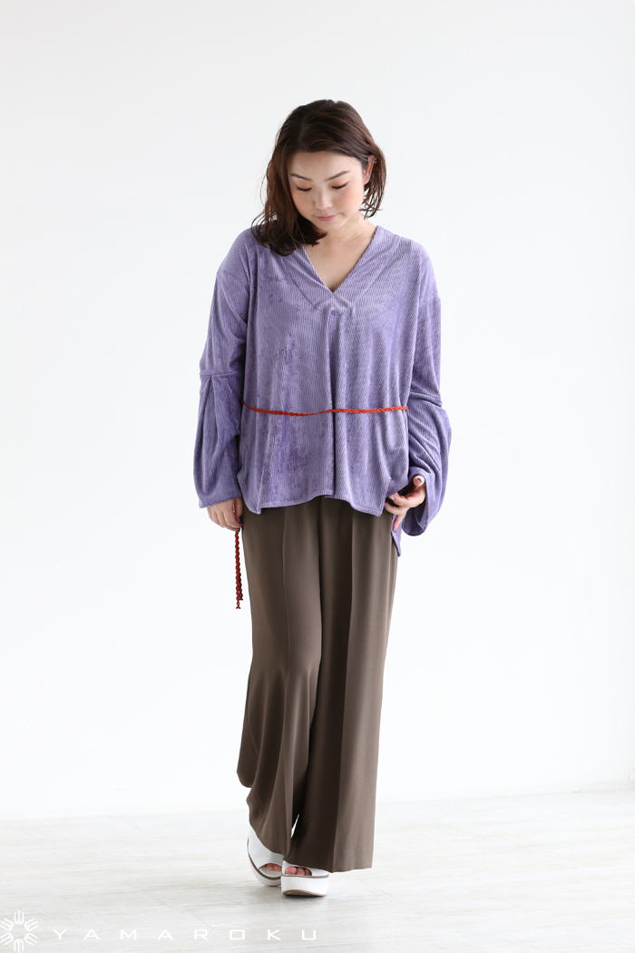 Mame Kurogouchi（マメ）Stripe Velour Flared Tops、Mandarin