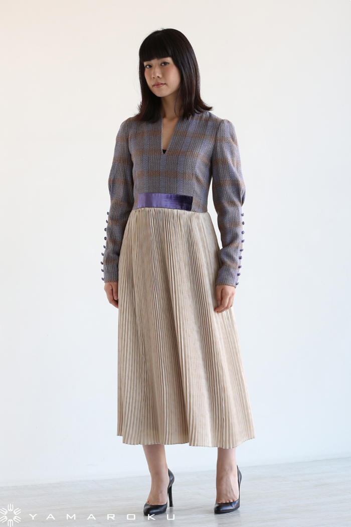 Mame Kurogouchi(マメ) Afterglow Check Pleated Skirt Dress ...