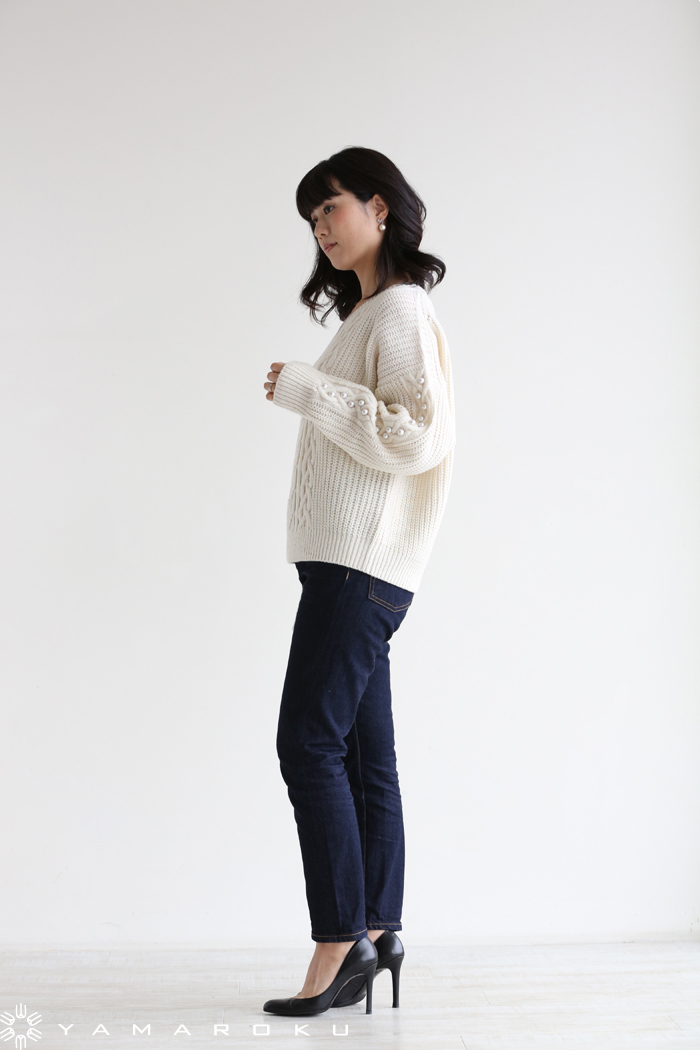 MUVEIL WORK ミューベル ネイビー パール付き ニット 【M】 MUVEIL WORK ミューベル ネイビー パール付き ニット 【M