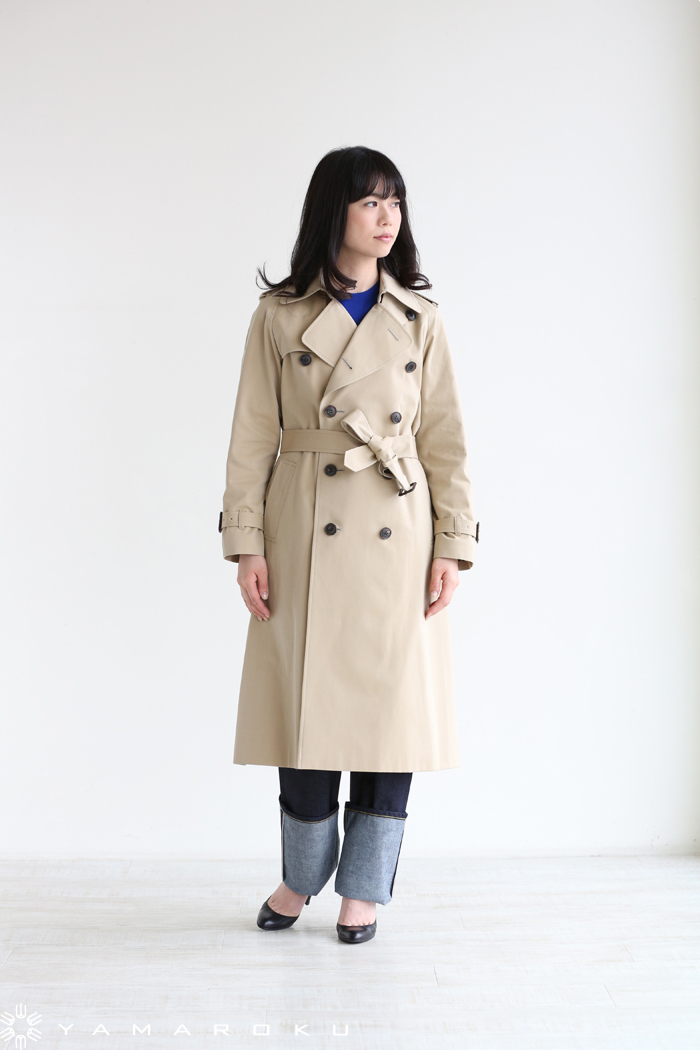 beautiful people(ビューティフルピープル) cotton twill long trench coat、woman fit  denim！！ | YAMAROKU New Arrival