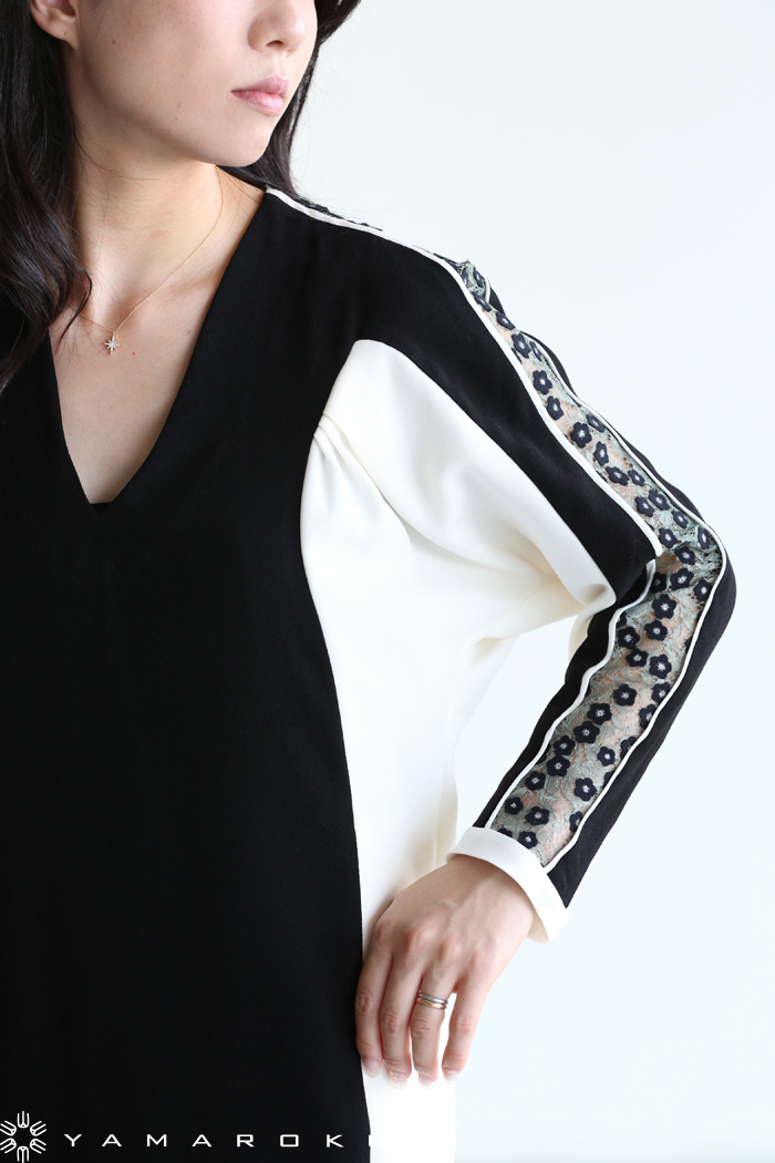 Mame Kurogouchi(マメ) Pedicel Lace Sleeves Cocoon Dress