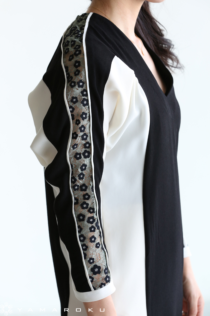 Mame Kurogouchi(マメ) Pedicel Lace Sleeves Cocoon Dress