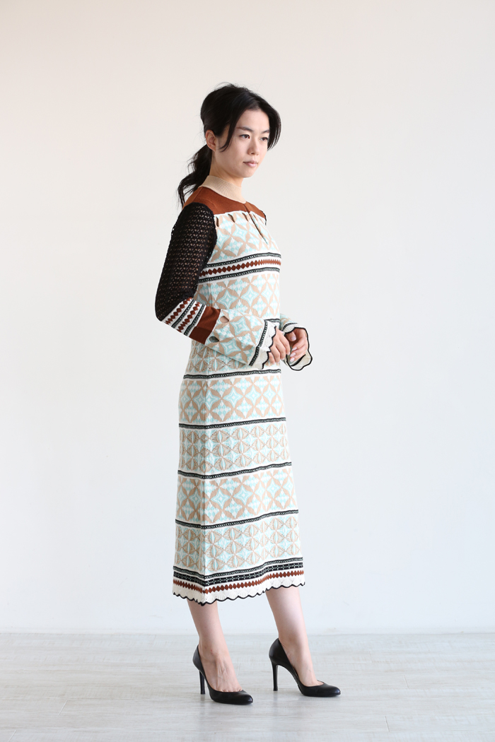 Mame Kurogouchi(マメ) Eyelet Jacquard Long Knit Dress 