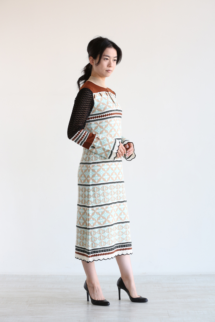 Mame Kurogouchi(マメ) Eyelet Jacquard Long Knit Dress