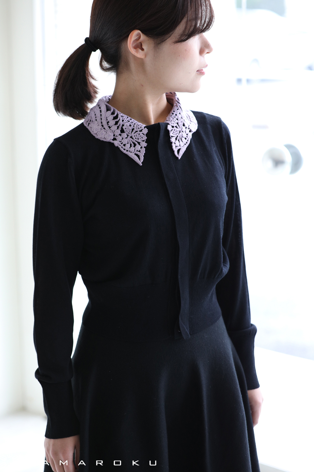 Mame Kurogouchi(マメ) Embroidery Silk Collar Cardigan